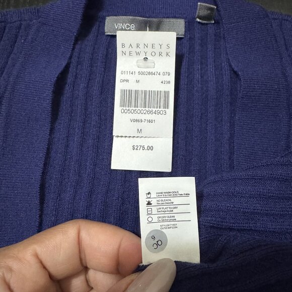 NWT Barneys New York Vince Women's Navy Blue Ribbed Knit Long Sleeve Cardigan M - Picture 7 of 7